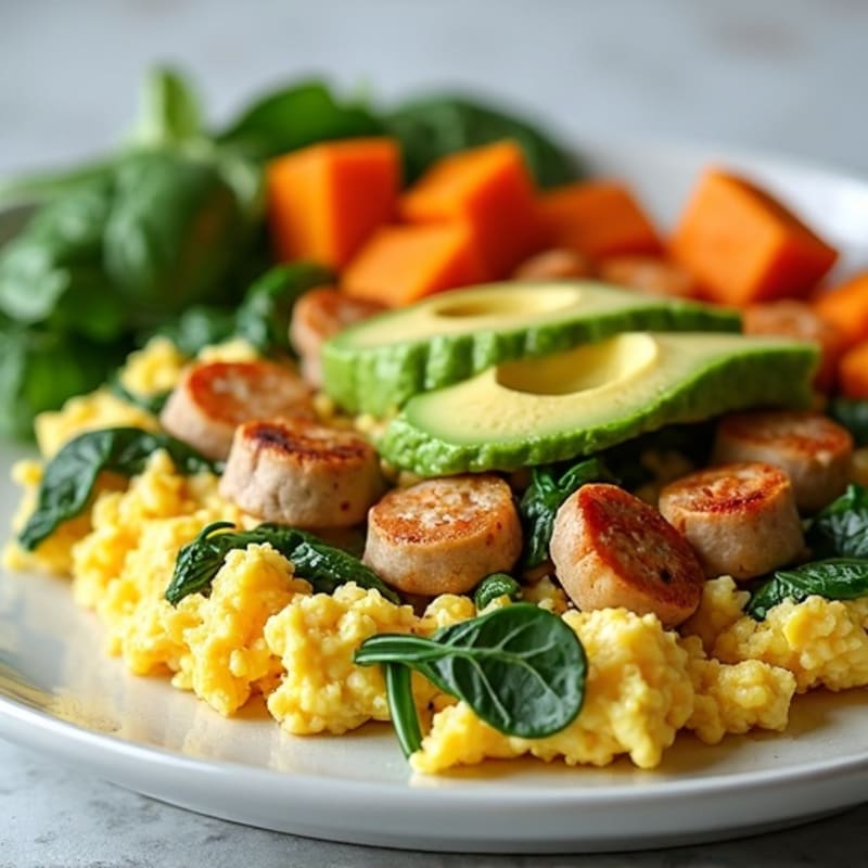 Egg White and Turkey Sausage Scramble with Spinach