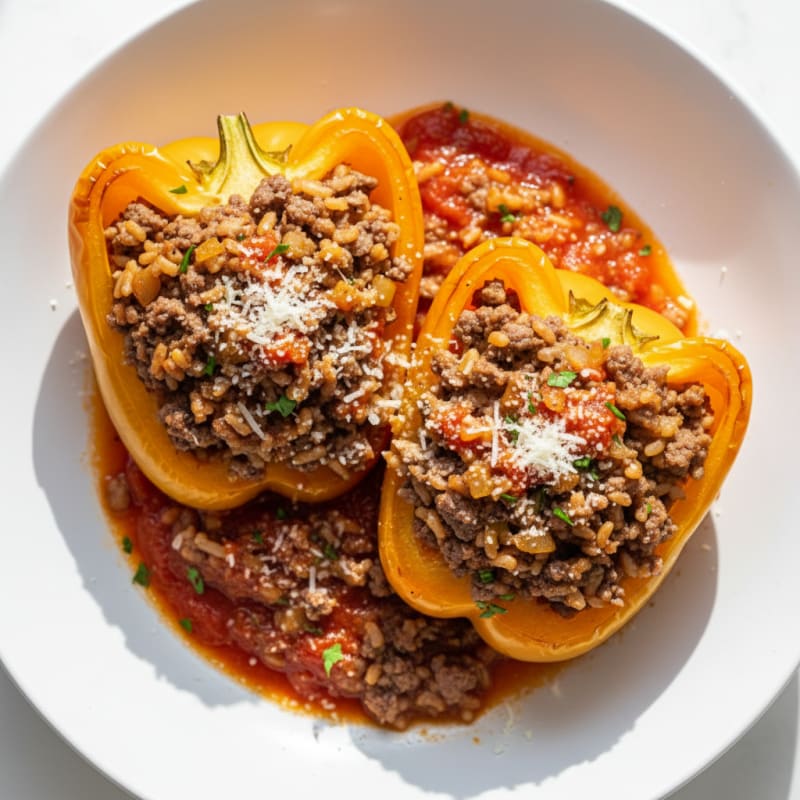 Golden Beef and Rice Stuffed Peppers
