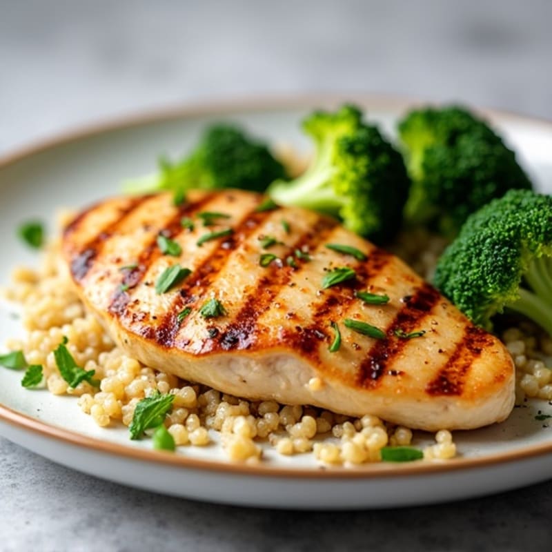 Grilled Chicken Breast with Quinoa and Roasted Broccoli