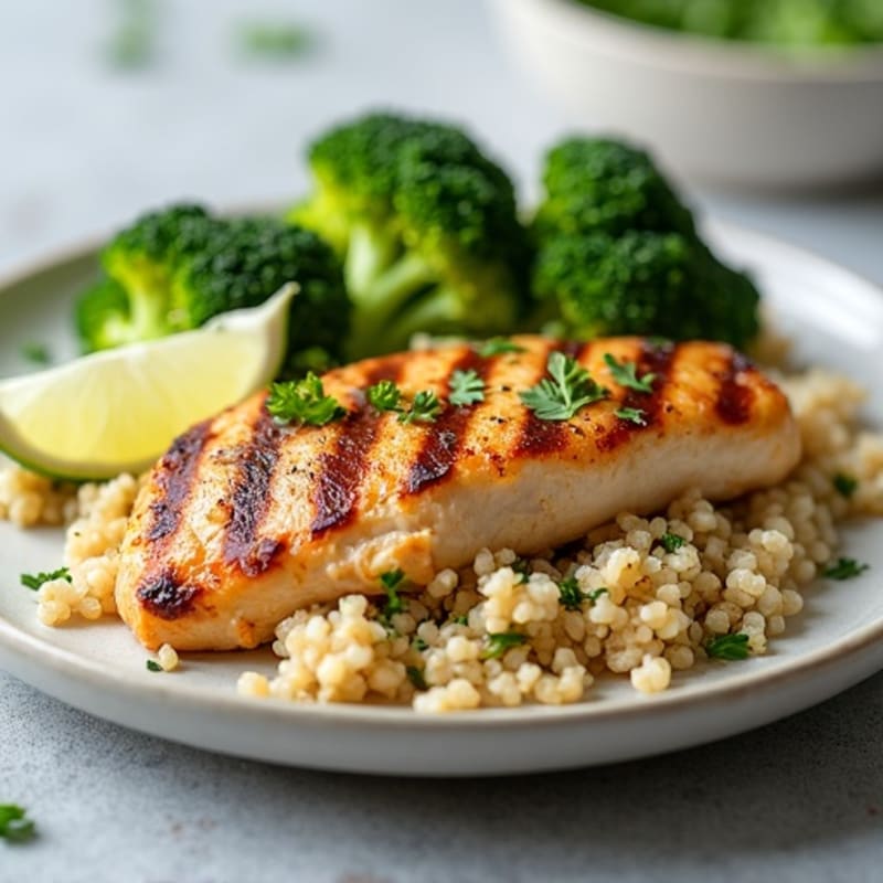 Grilled Chicken Breast with Quinoa and Steamed Broccoli
