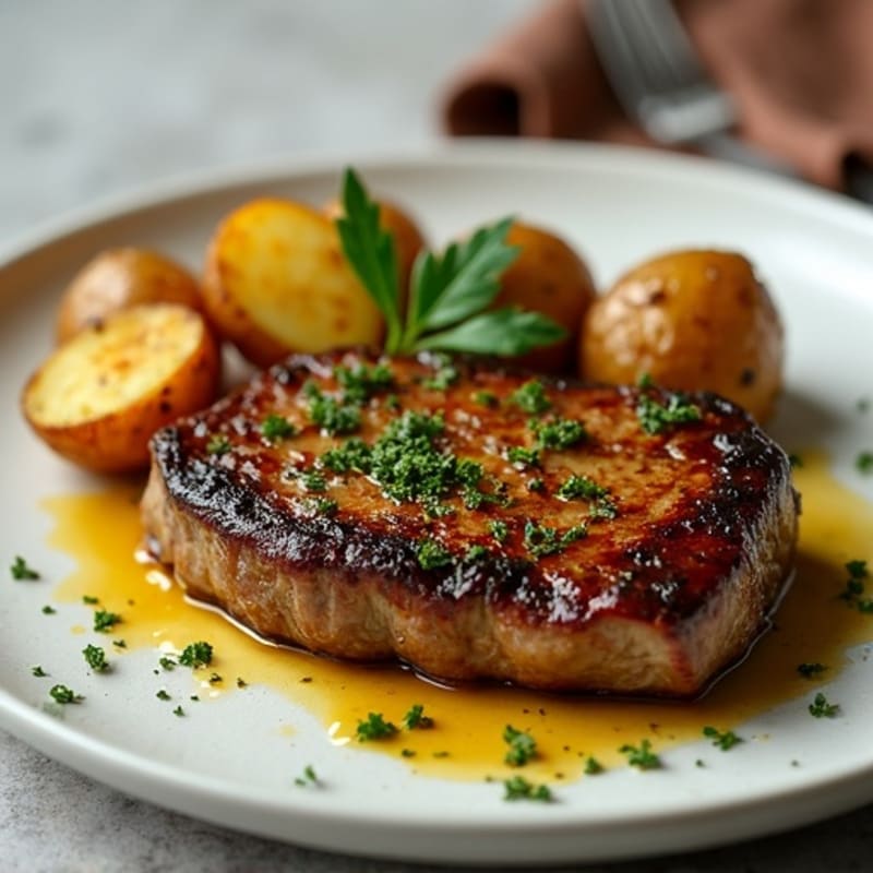 Herb-Garlic Butter Seared Steak with Roasted Baby Potatoes