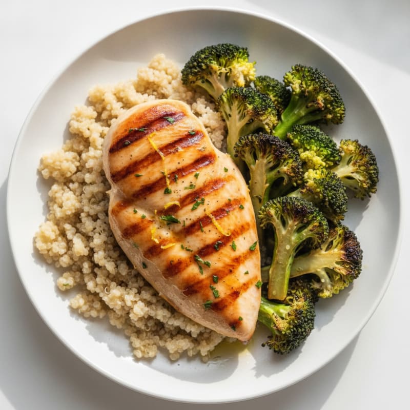Grilled Chicken Breast with Quinoa and Roasted Broccoli