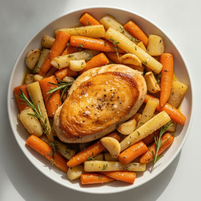 Garlic Herb Roasted Chicken with Root Vegetables