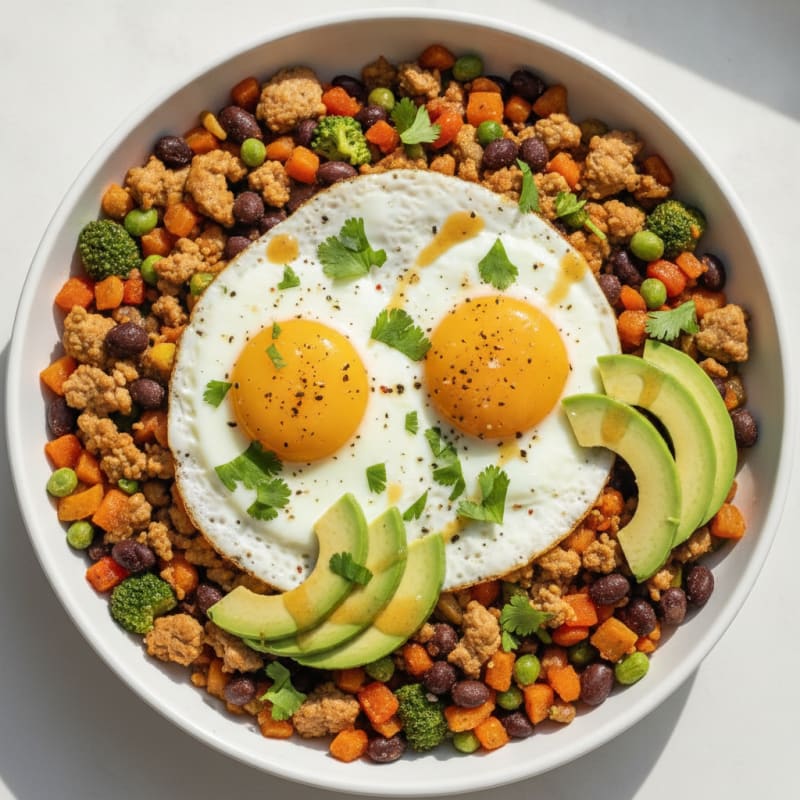 Air-Fried Egg and Vegetable Protein Bowl