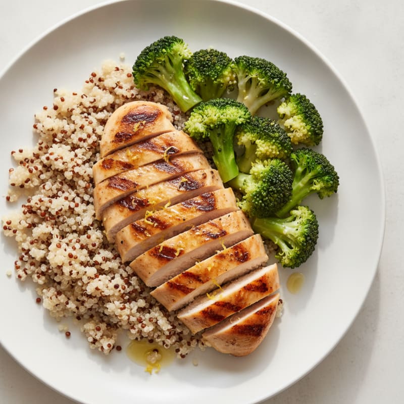 Grilled Chicken Breast with Quinoa and Steamed Broccoli