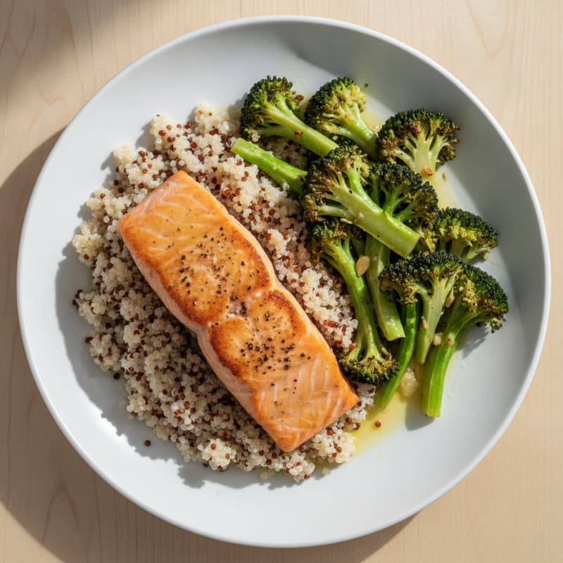 Seared Salmon with Roasted Broccoli and Quinoa
