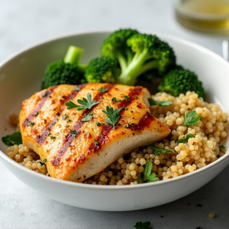 Grilled Chicken Breast with Roasted Broccoli and Quinoa