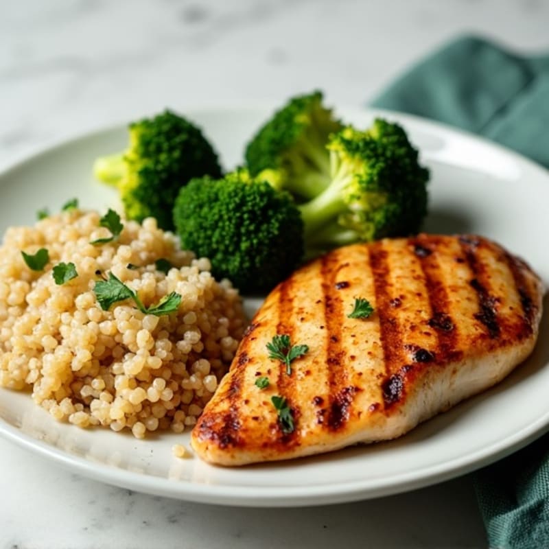 Grilled Chicken Breast with Quinoa and Steamed Broccoli