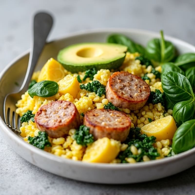 Egg White and Spinach Scramble with Turkey Sausage