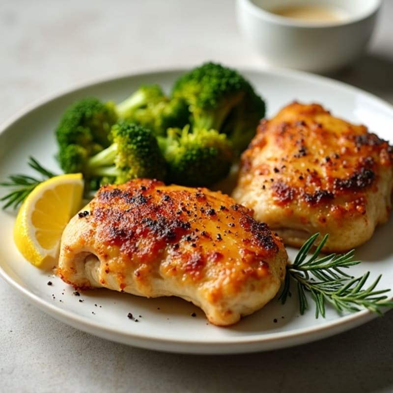 Crispy Lemon Herb Chicken Thighs with Roasted Broccoli