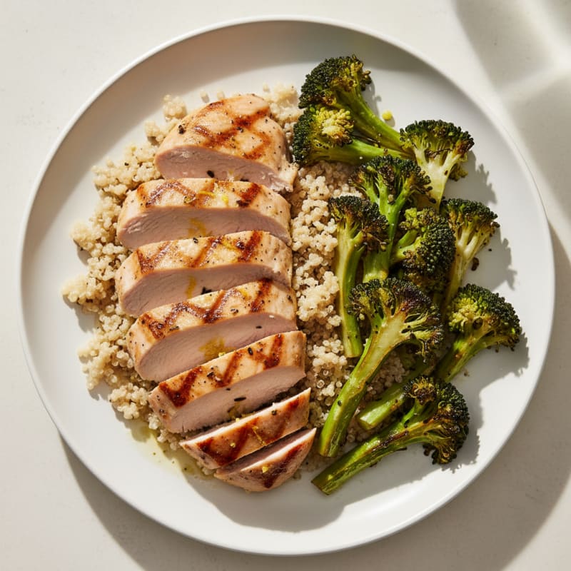 Grilled Turkey Breast with Quinoa and Roasted Broccoli