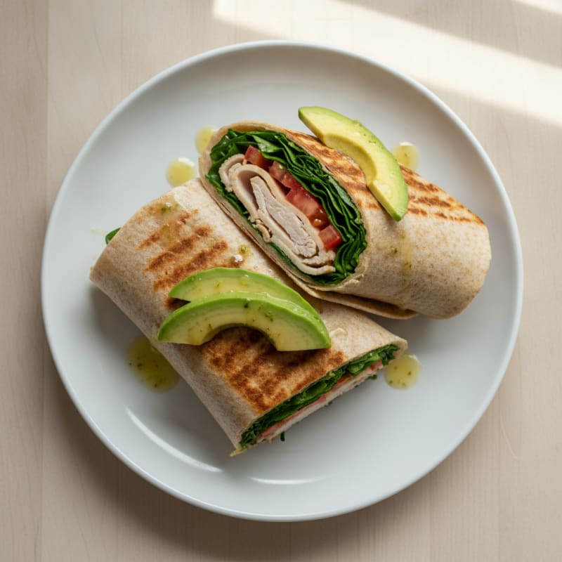Grilled Turkey and Spinach Wrap with Tomato Slices