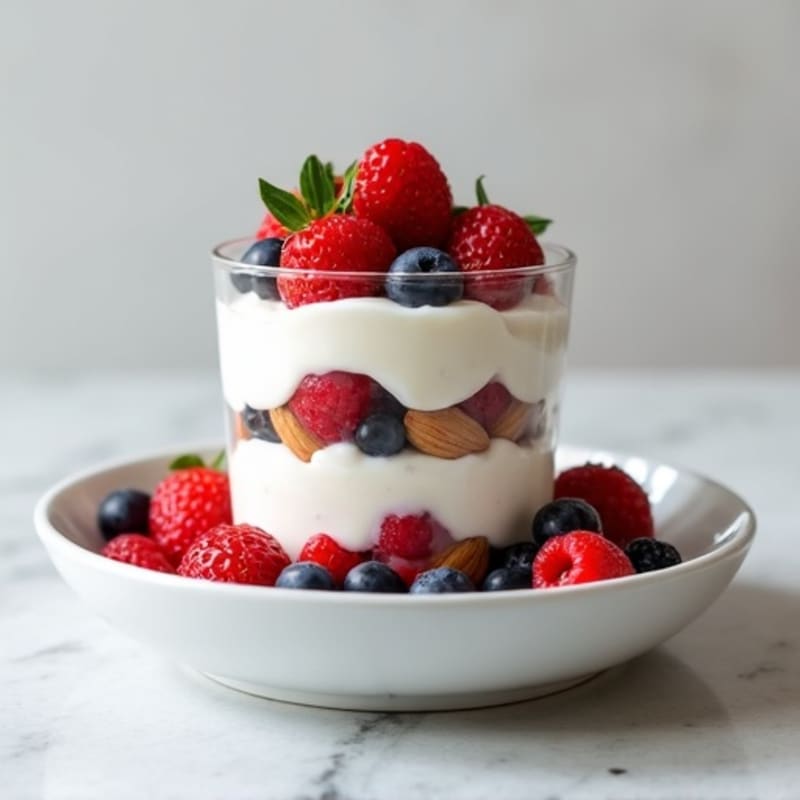 Greek Yogurt Protein Parfait with Mixed Berries and Almonds