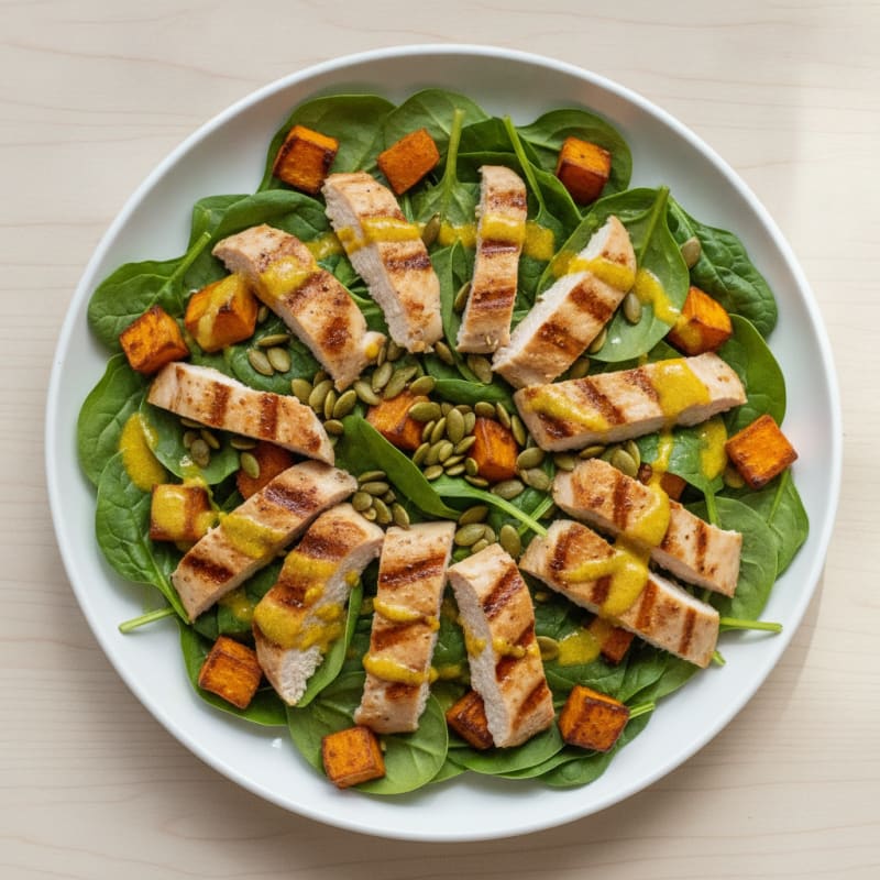 Grilled Turkey and Spinach Salad with Roasted Sweet Potato