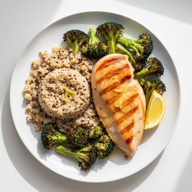 Grilled Chicken Breast with Roasted Broccoli and Quinoa