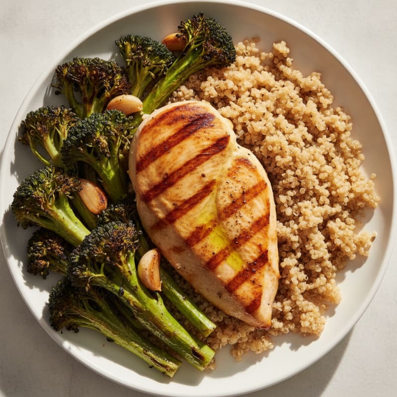 Grilled Chicken Breast with Quinoa and Roasted Broccoli