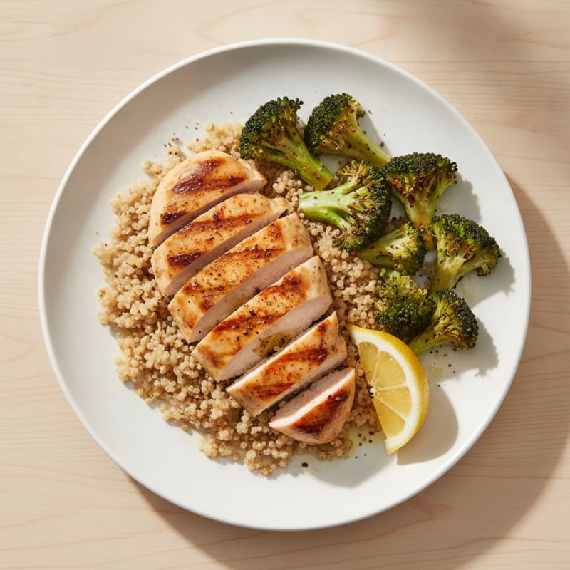 Grilled Chicken Breast with Quinoa and Roasted Broccoli