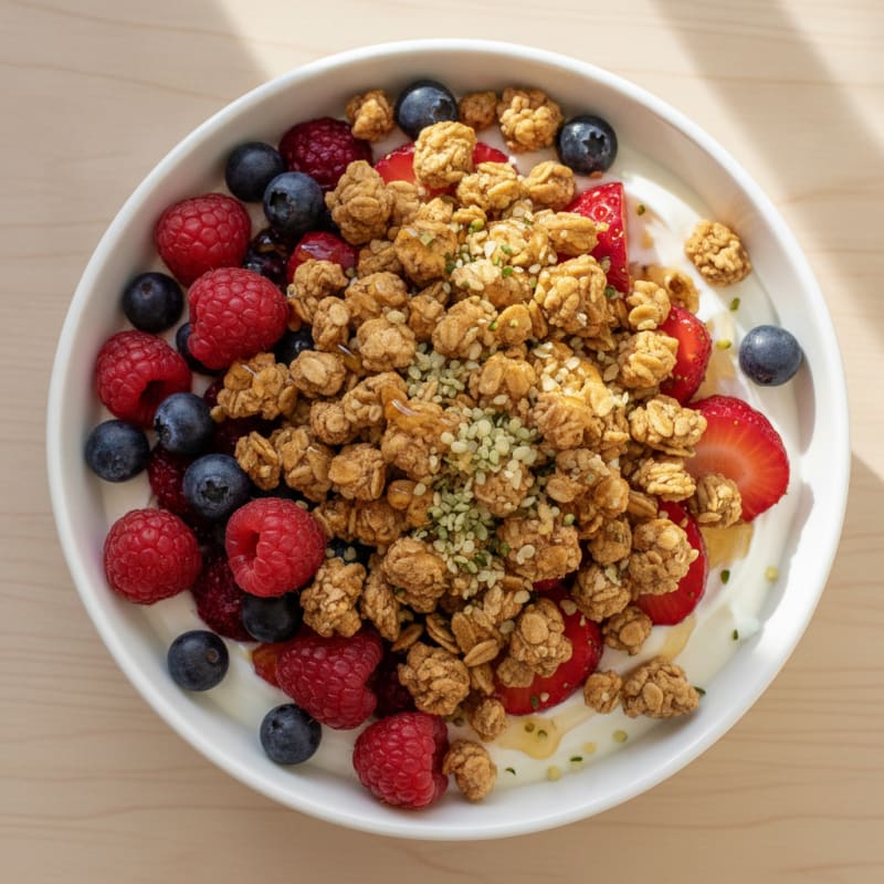 Greek Yogurt Bowl with Mixed Berries and Protein Granola