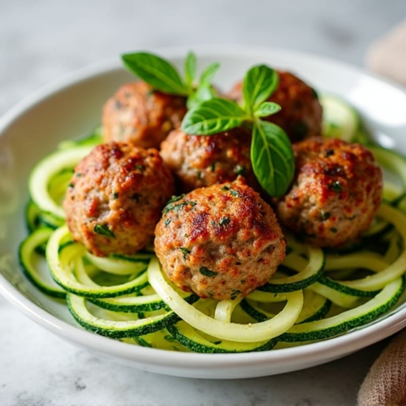 Herb-Roasted Ground Turkey Meatballs with Zucchini Noodles