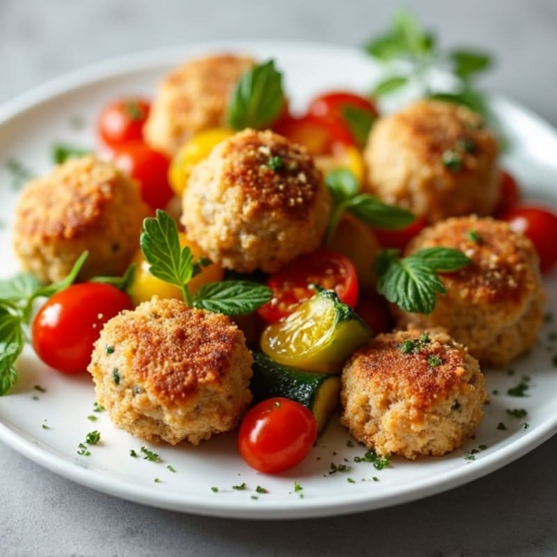 Crispy Lemon Herb Chicken Meatballs with Roasted Vegetables