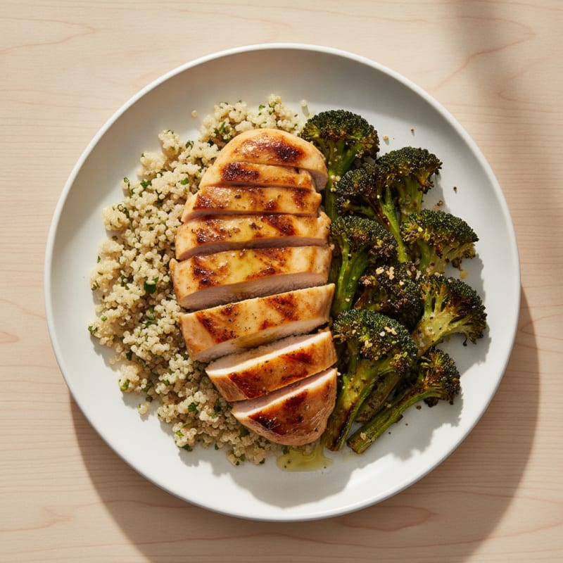 Grilled Chicken Breast with Quinoa and Roasted Broccoli