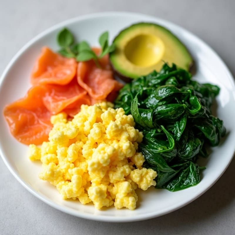 Fluffy Scrambled Eggs with Fresh Spinach and Creamy Avocado