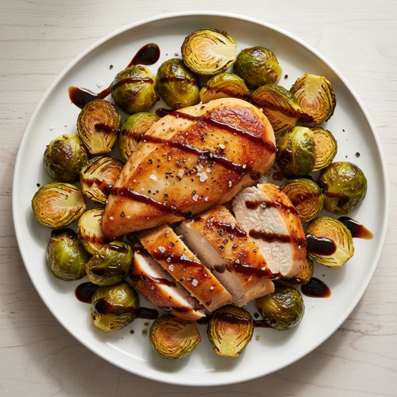 Roasted Brussels Sprouts with Balsamic Glaze and Seared Chicken