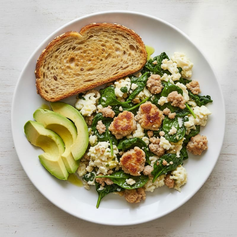 Egg White Scramble with Turkey Sausage and Spinach