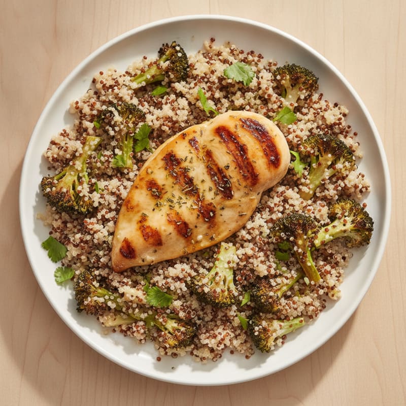 Grilled Chicken Breast with Quinoa and Roasted Broccoli