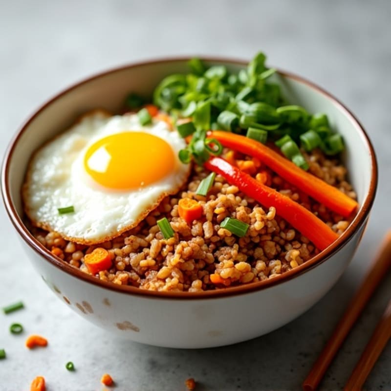 Spicy Kimchi Fried Rice with Ground Turkey and Crispy Veggies