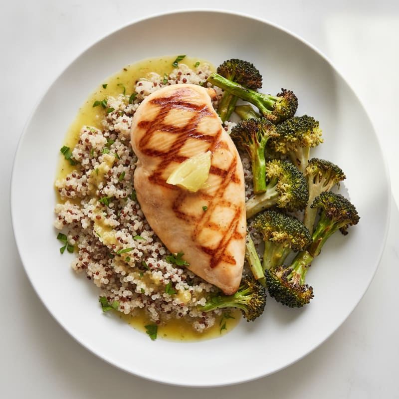 Grilled Chicken Breast with Quinoa and Roasted Broccoli