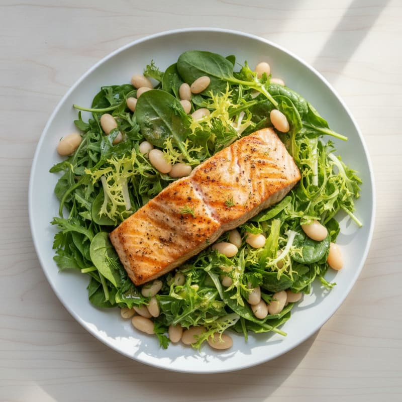 Grilled Lemon Herb Salmon Salad with White Beans