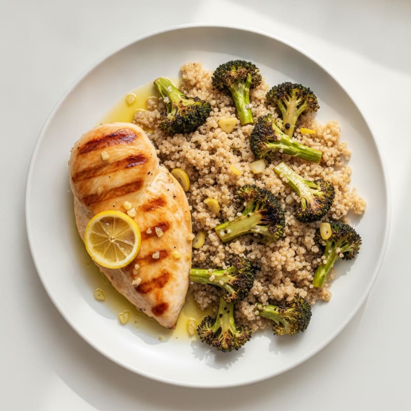 Grilled Chicken Breast with Roasted Broccoli and Quinoa
