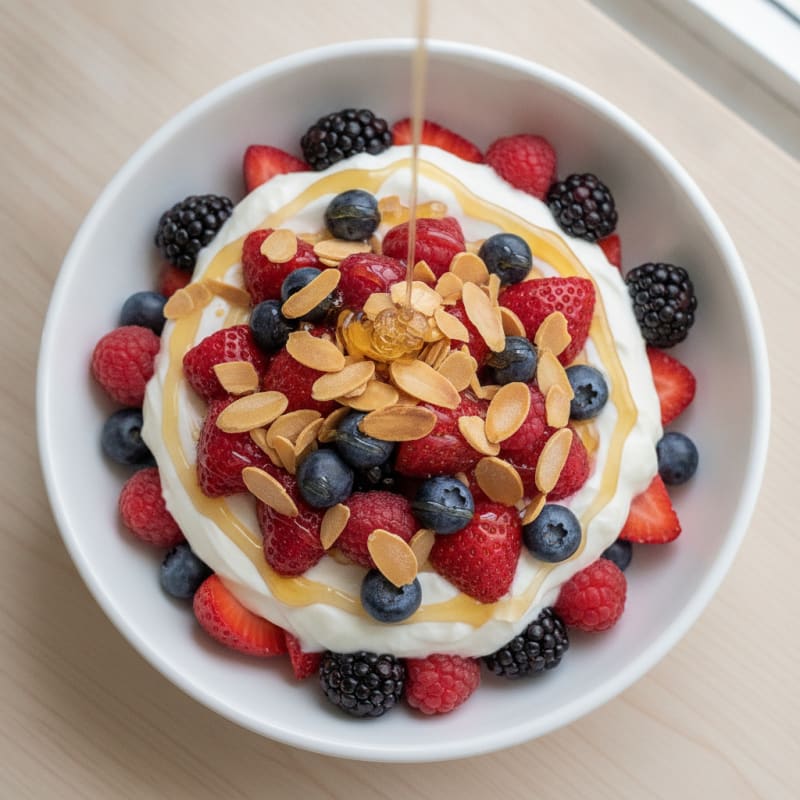 Greek Yogurt Parfait with Mixed Berries and Almonds
