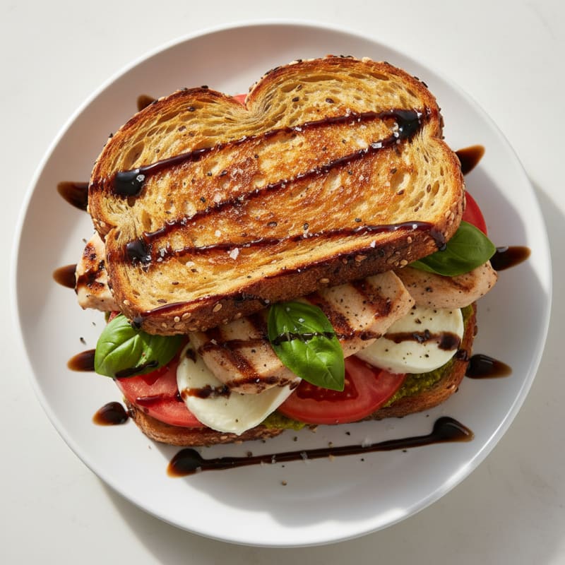 Golden Grilled Caprese Sandwich with Balsamic Glaze