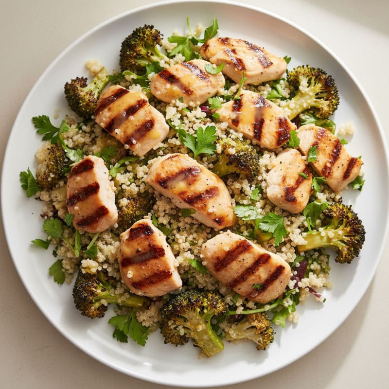 Grilled Chicken and Quinoa Salad with Roasted Broccoli