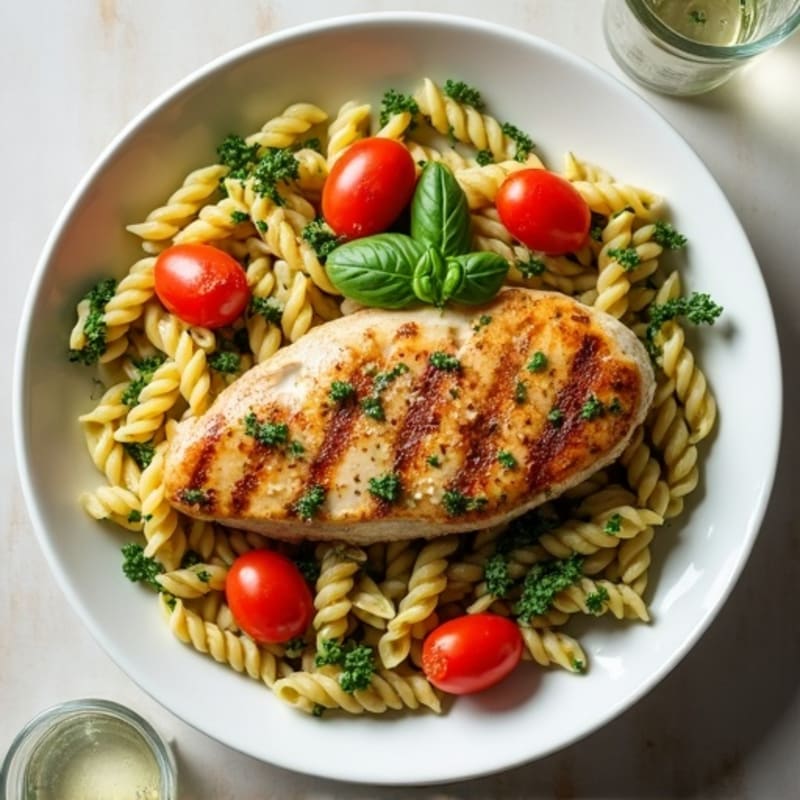 Pan-Seared Chicken with Fresh Pesto Whole Wheat Pasta