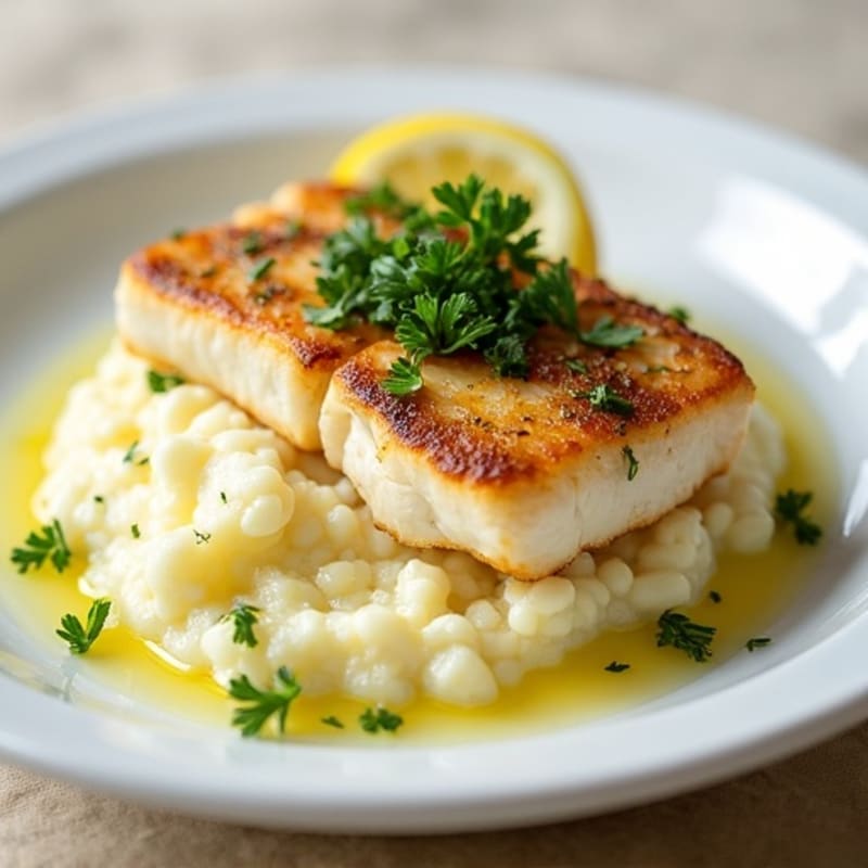 Lemon Herb Pan-Seared Cod with Creamy Cauliflower Mash