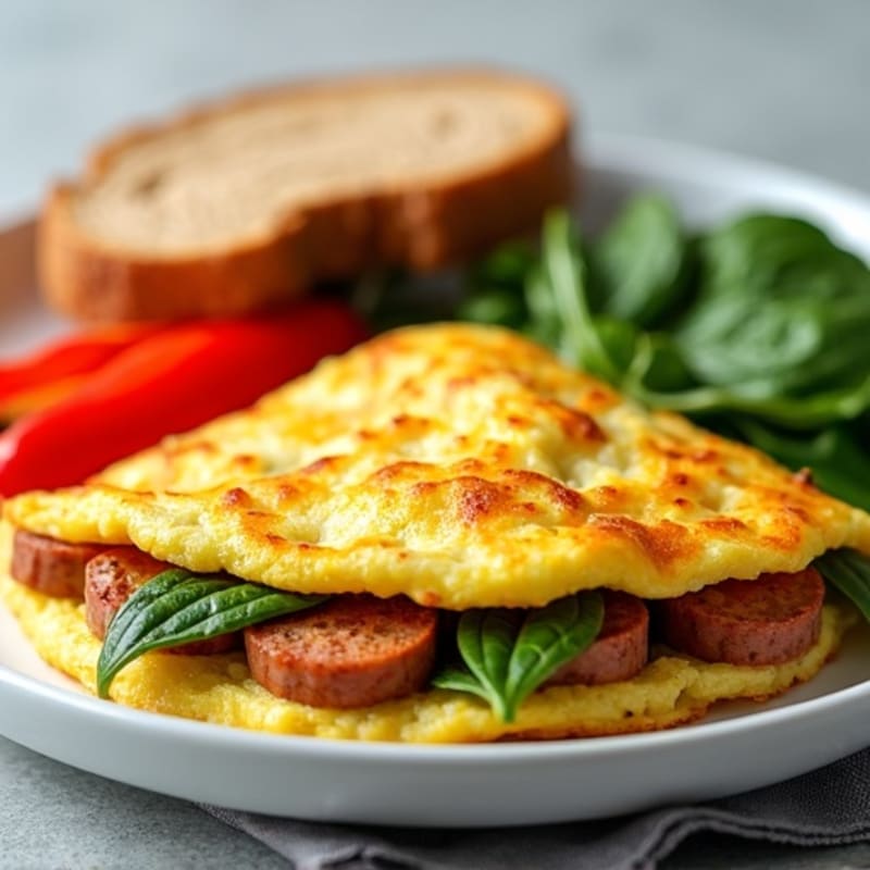 Crispy Egg White Omelet with Turkey Sausage and Spinach