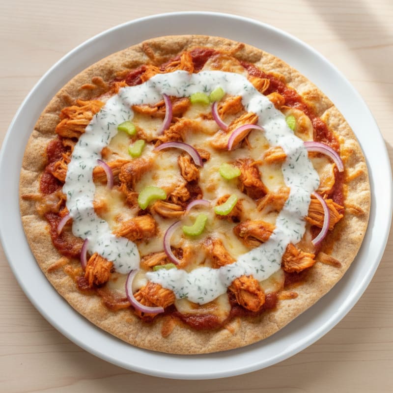 Buffalo Chicken Pizza with Ranch Drizzle