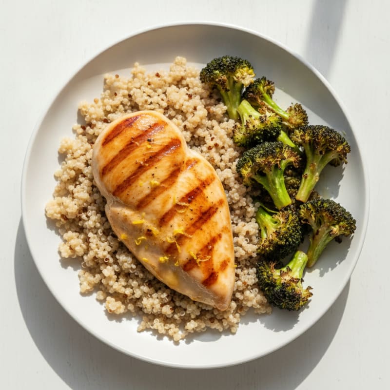 Grilled Chicken Breast with Quinoa and Roasted Broccoli