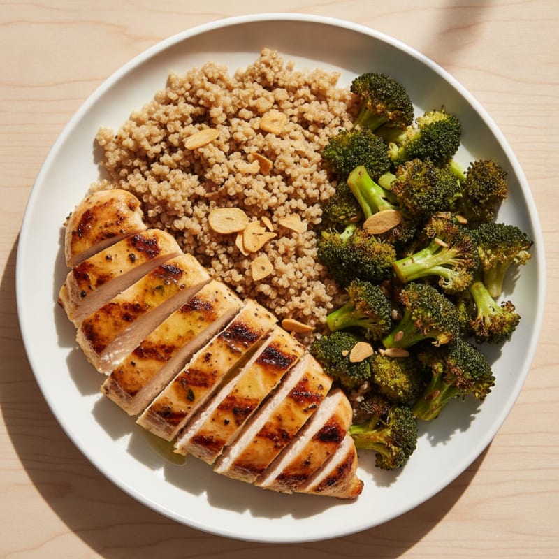Grilled Chicken Breast with Quinoa and Roasted Broccoli