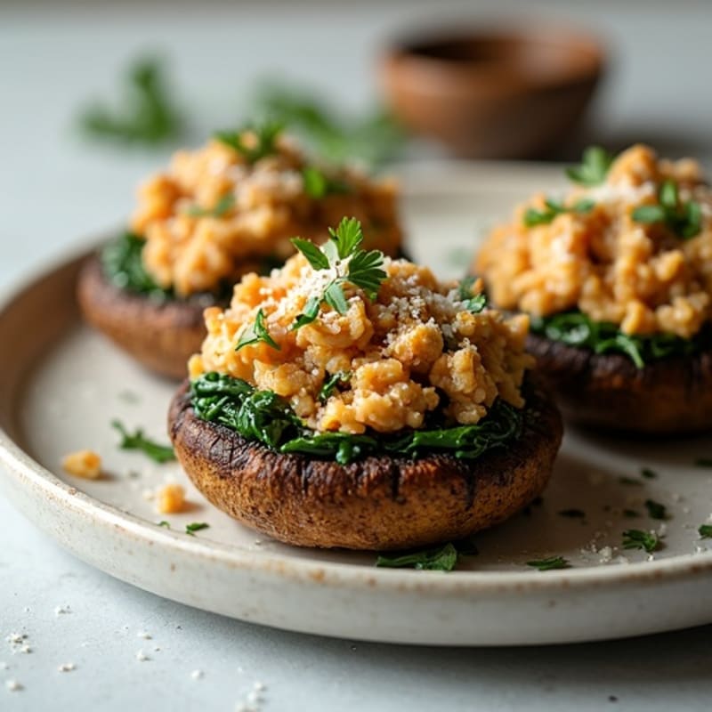 Roasted Portobello Mushrooms Stuffed with Lean Ground Chicken and Spinach
