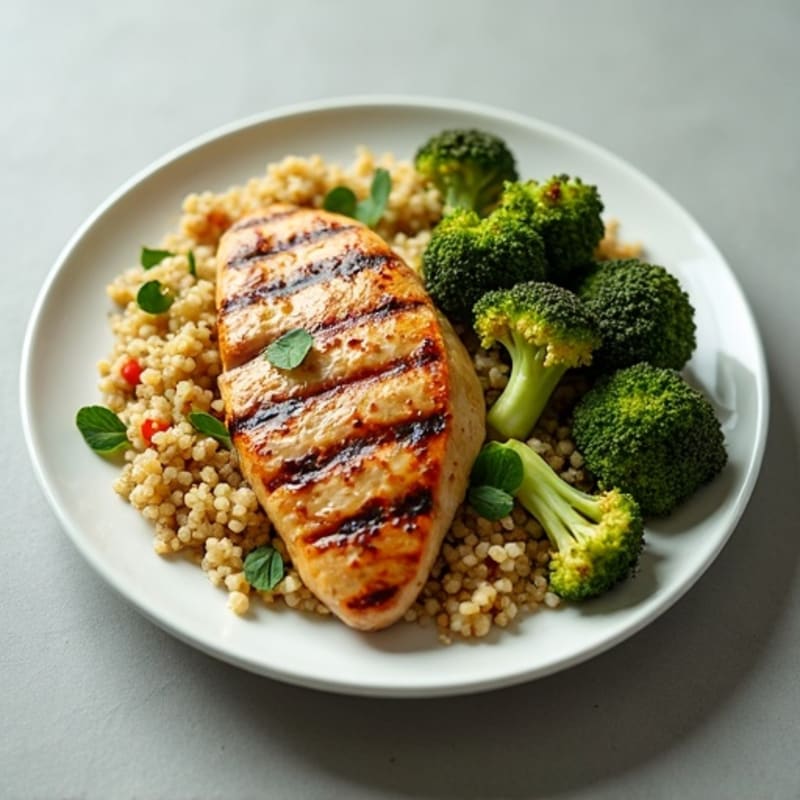 Grilled Chicken Breast with Quinoa and Roasted Broccoli