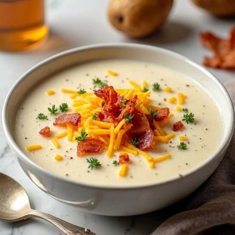 Healthy Creamy Loaded Potato Soup with Crispy Turkey Bacon