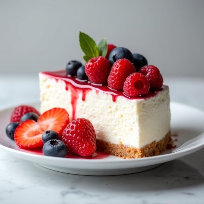 Greek Yogurt Protein Cheesecake with Mixed Berries