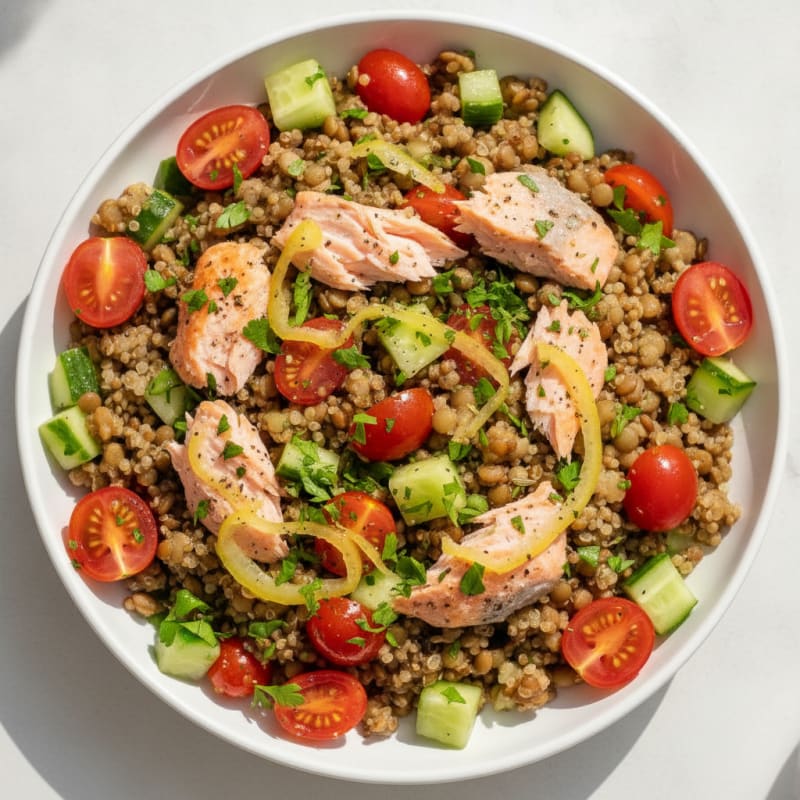 Mediterranean Salmon & Lentil Quinoa Bowl