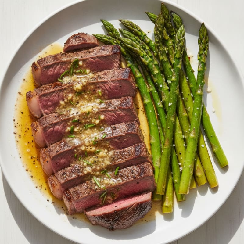 Garlic Herb Butter Steak with Asparagus