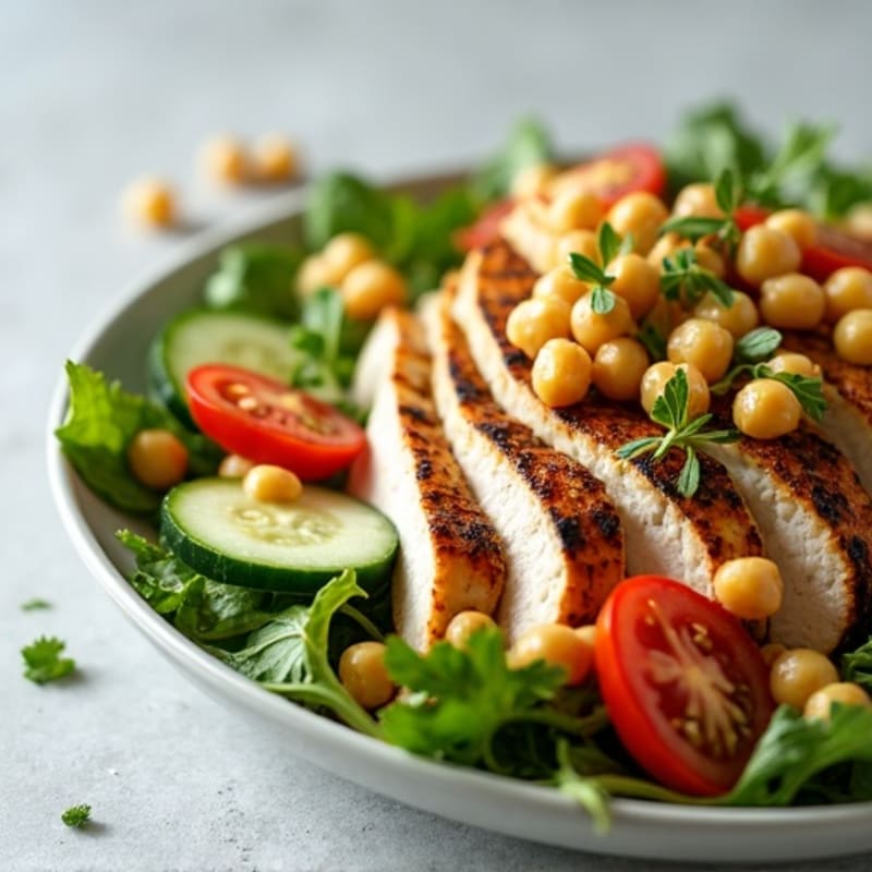 Grilled Turkey Breast Salad with Chickpeas and Lemon-Tahini Dressing