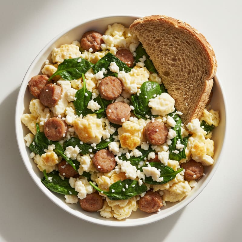 Egg White and Turkey Sausage Scramble with Spinach and Feta